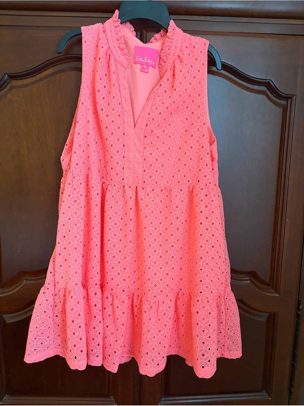 Lilly Pulitzer Coral-Pink (Bright Pink)Ruffled Tunic